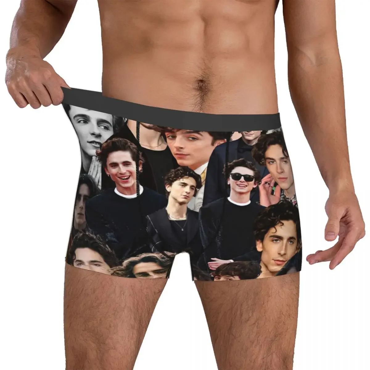 Timothee Chalamet Collage Boxer Shorts para homens, roupa interior macia, cuecas engraçadas de anime, cuecas de desenhos animados, calcinhas masculinas