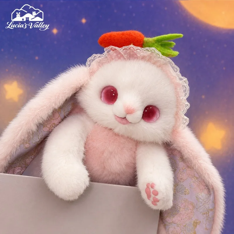 High End Handmade Lace Hat with Fragrance, Pink Long Eared Rabbit Plush Toy Desktop Ornament,suitable for Gifting Delicate Girls