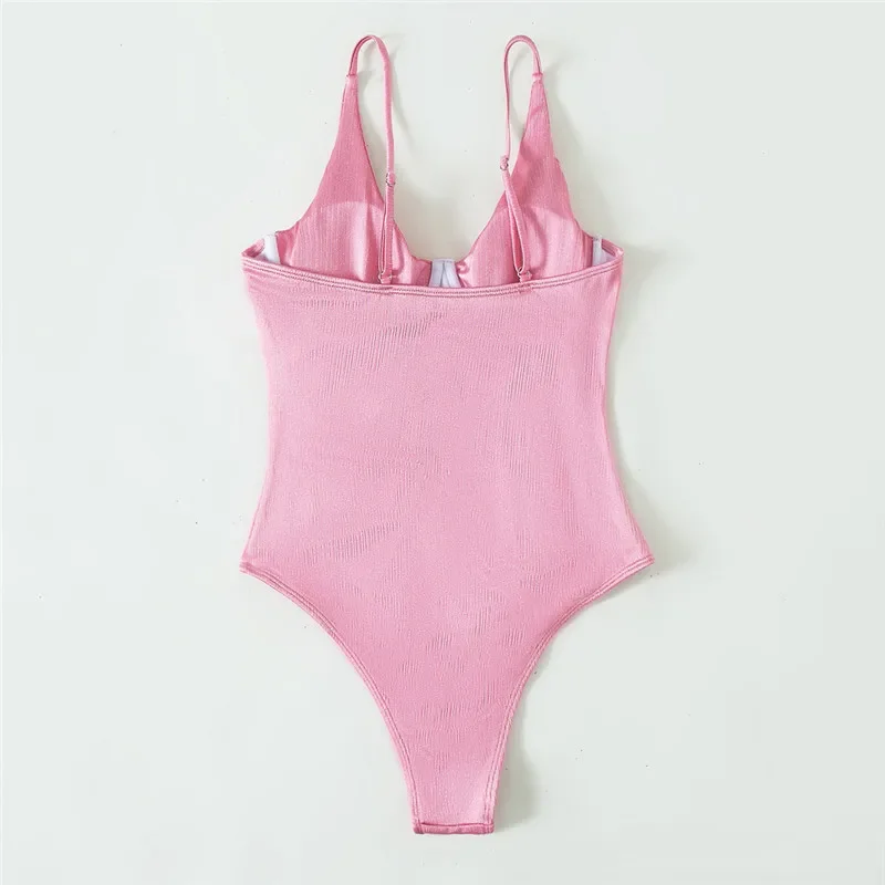 Sexy Pink Push Up Ladies Swimwear One Piece Swimsuit Women 2026 Underwired Bodysuits Bathers High Cut Bathing Swimming Suit Wear