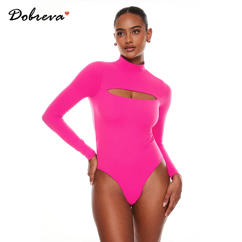 Women\'s Cozzifree Sexy Cut Out Bodysuit Long Sleeve Mock Turtleneck One Piece Bodysuits Tops Double lined Fall Winter