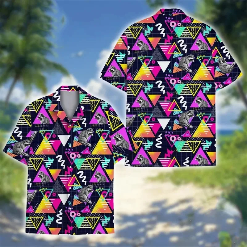 80s 90s Retro Style Popular Shirt Unisex Geometric Patterns Print Streetwear Oversized Short Sleeve Shirts Summer Party Viral