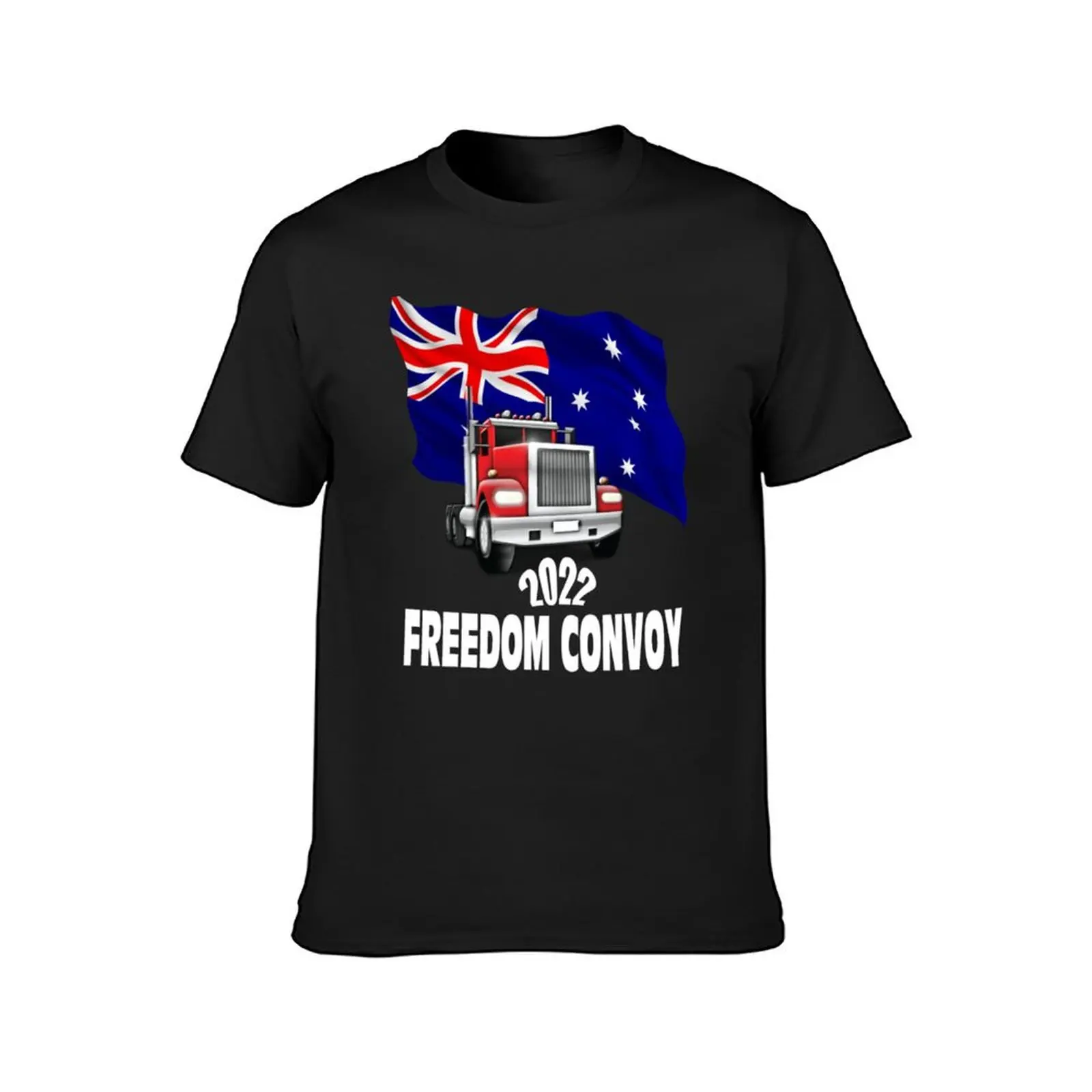 Freedom Convoy Australia 2022Truck with Waving Australian Flag T-Shirt customs design your own summer top Men's cotton t-shirt