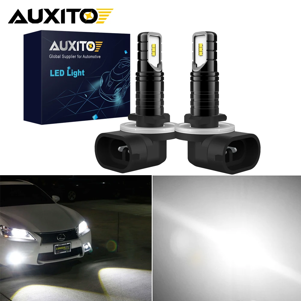 

AUXITO 2Pcs LED H27 881 LED Car Headlight Fog Lights Canbus No Error 6000K White H27W/2 LED Front Driving Running Lamp for Auto