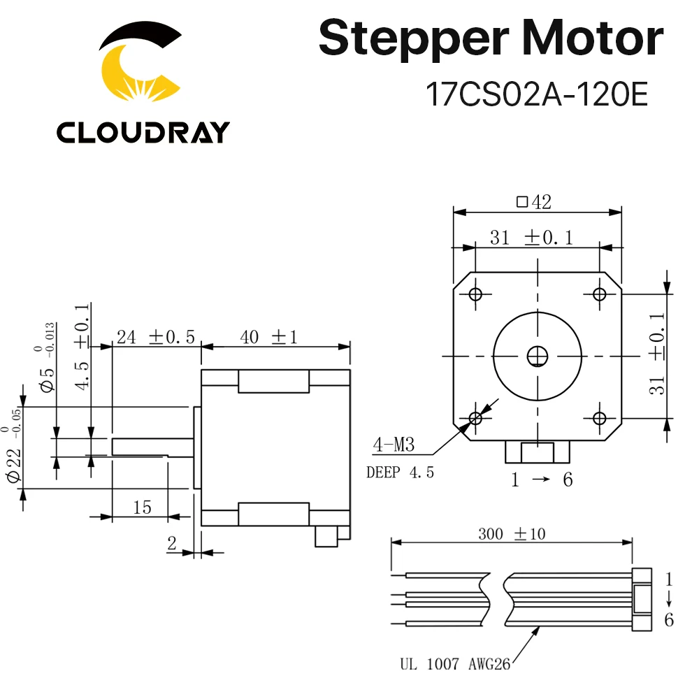 Cloudray Nema17 2-phase Stepper Motor 0.2N.m1.2A 40mm with 5mm Shaft Diameter for 3D Printer CNC XYZ