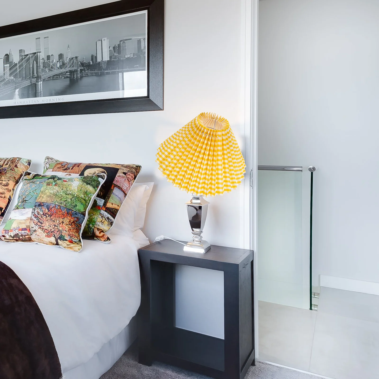 

Маленький плиссированный абажур, круглый абажур для настольной лампы, крышка для прикроватной тумбочки, гостиной, железный каркас, защита от пыли, современная барабанная ткань