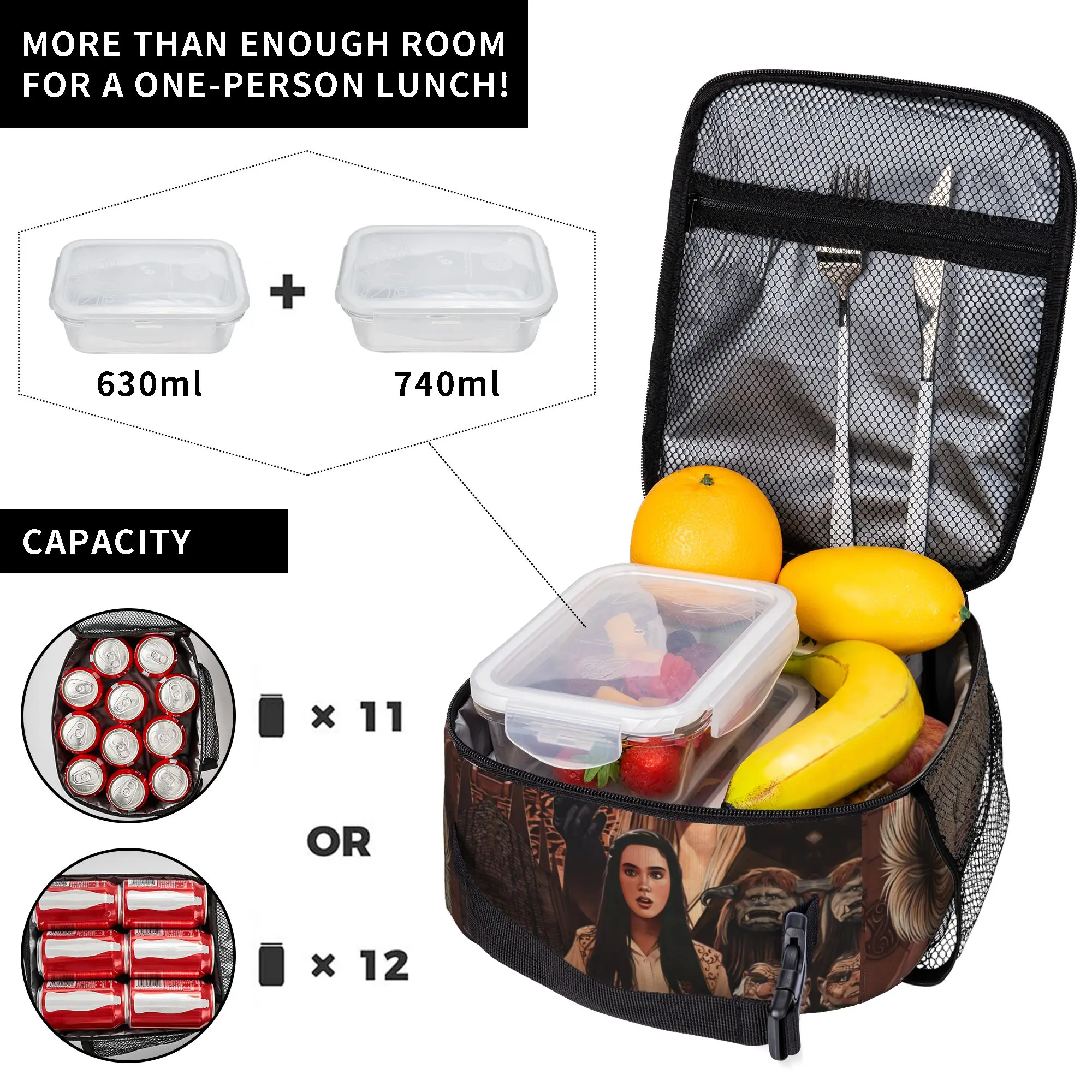Labyrinthes Jareth the-Goblin-King Insulated Lunch Tote Bag for Work Classic Movie Portable Cooler Thermal Large Size Bento Bags