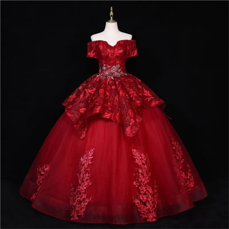 

Colorful gauze art examination performance singing Pengpeng Banquet host dress