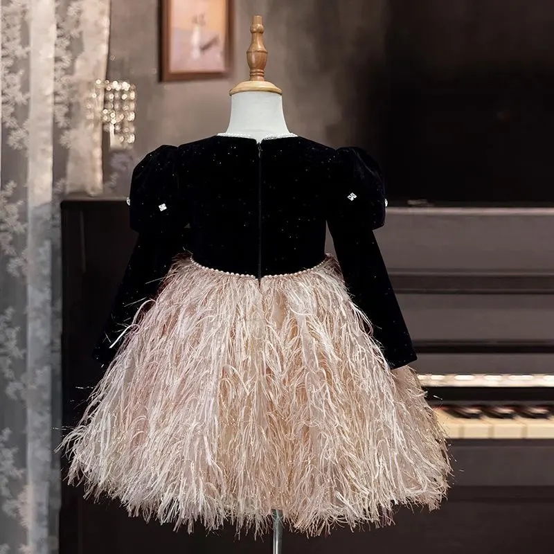 Girls Long Sleeve Princess Dress 2026 Spring Autumn Kids Elegant Piano Performance Pageant Birthday Party Gown Children Clothing