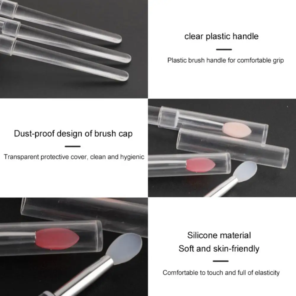 1/Portable Silicone Lip Brush With Cover Soft Lipstick Brush Washable Without Staining Transparent Handle Makeup Brush