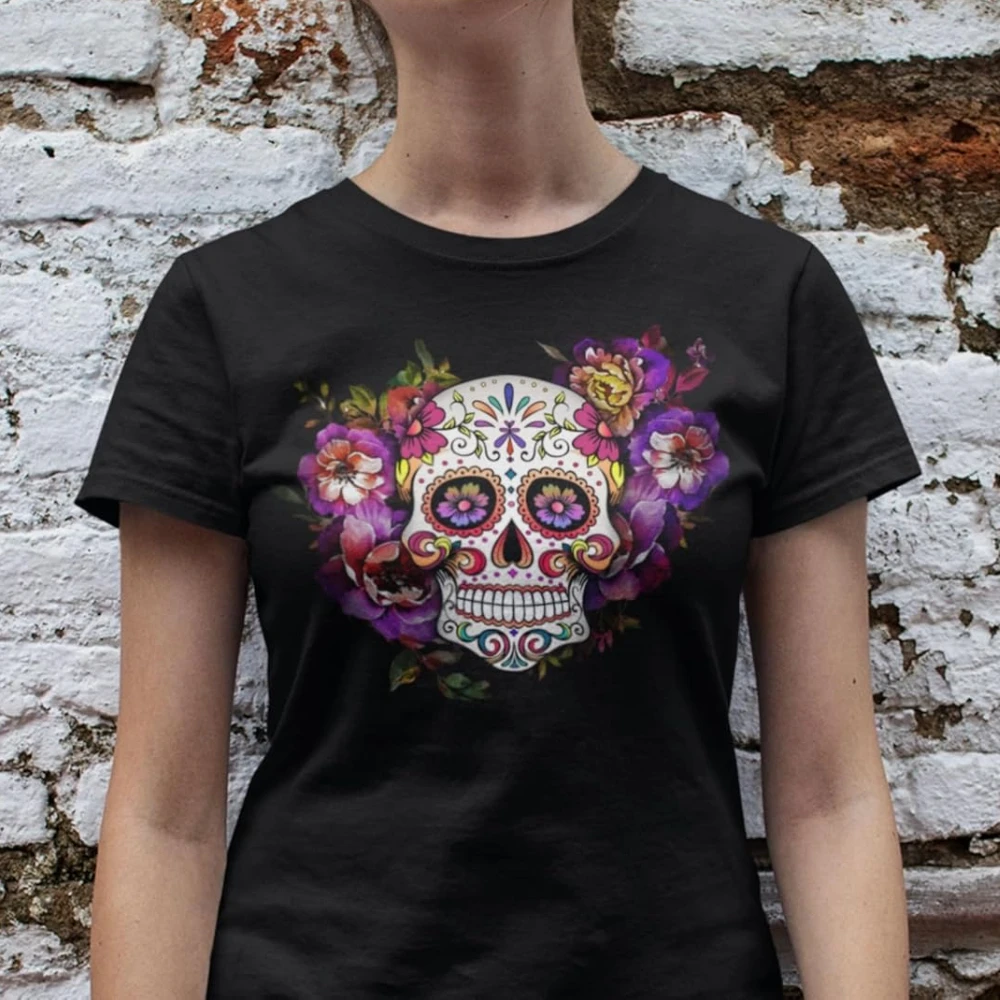 

Halloween Skull TShirt Funny Skeleton Women T-Shirt Halloween Graphic Vintage Shirt Day of The Dead Tee Dia De Muertos Tops