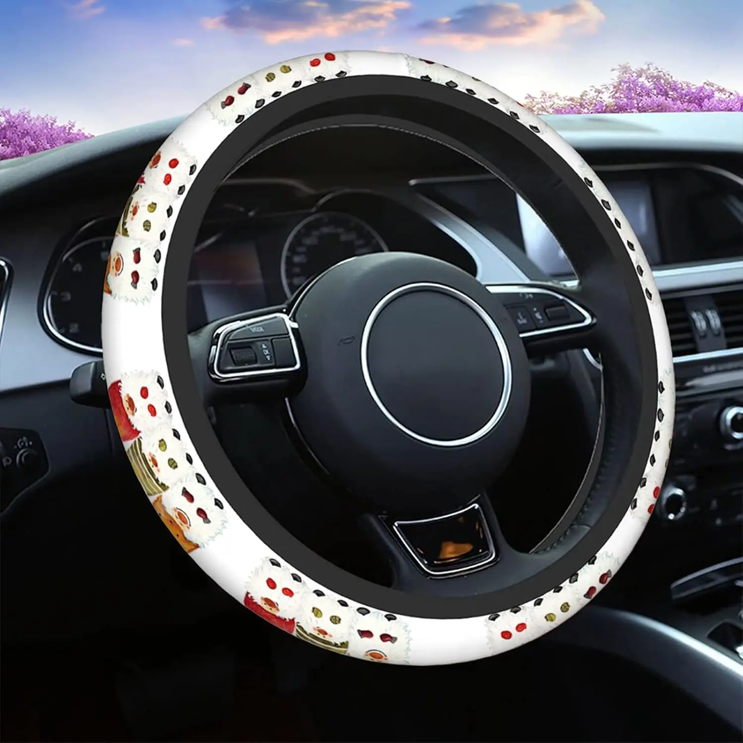 Gnomes Car Steering Wheel Covers Cute Gnomes in Colorful Caps Women Men Interior Accessories Universal 15 Inch Steering