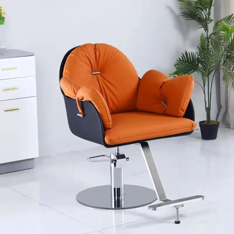 

Light Luxury Barber Chair Stainless Steel Soft Backrest Fashionable Barber Chair Rolling Elegant Salon Furniture Chaise XYBC