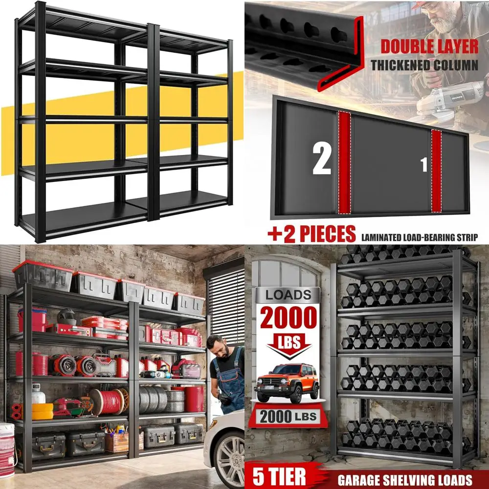 أرفف جراج معدنية قابلة للتعديل مكونة من 5 طبقات لتخزين 2000 رطل، مثالية لتنظيم المرآب والطابق السفلي #1