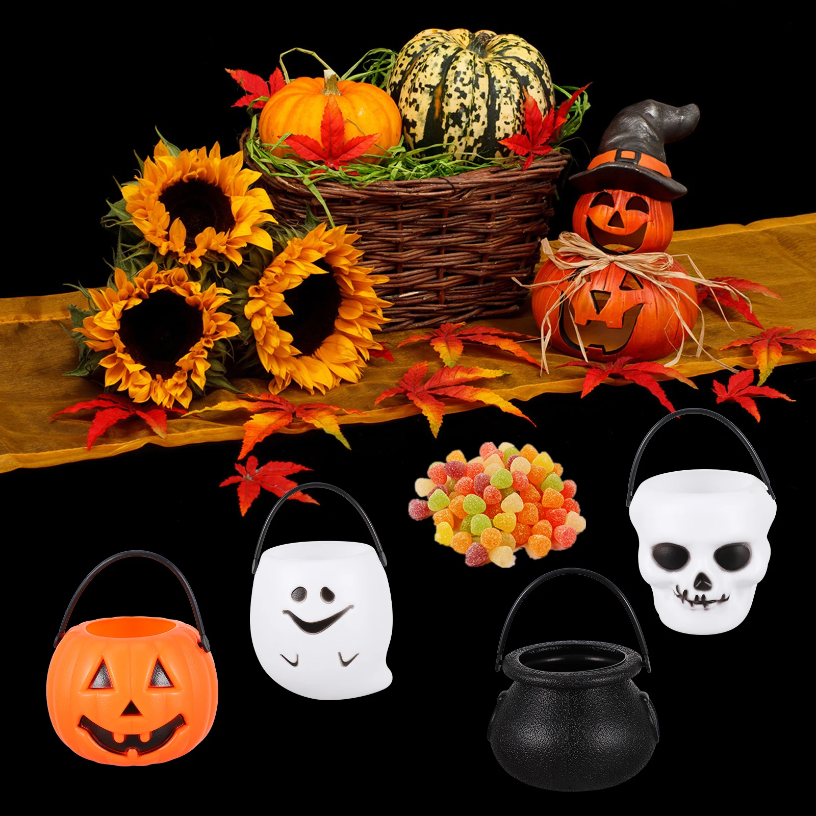 

12pcs Pumpkin Bucket Candy Jar Halloween Trick Treat Container Holder Plastic Party Decoration Gift Bucket Children Candy