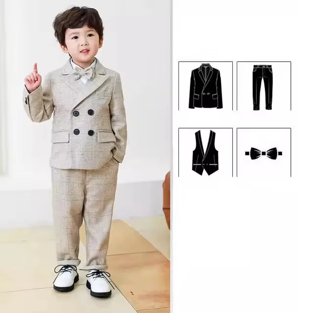 

Boys Suit For Wedding Party Kids Jacket Vest Pants Bowtie 4PCS Ceremony Tuxedo Dress Children Photograph Performance Costume