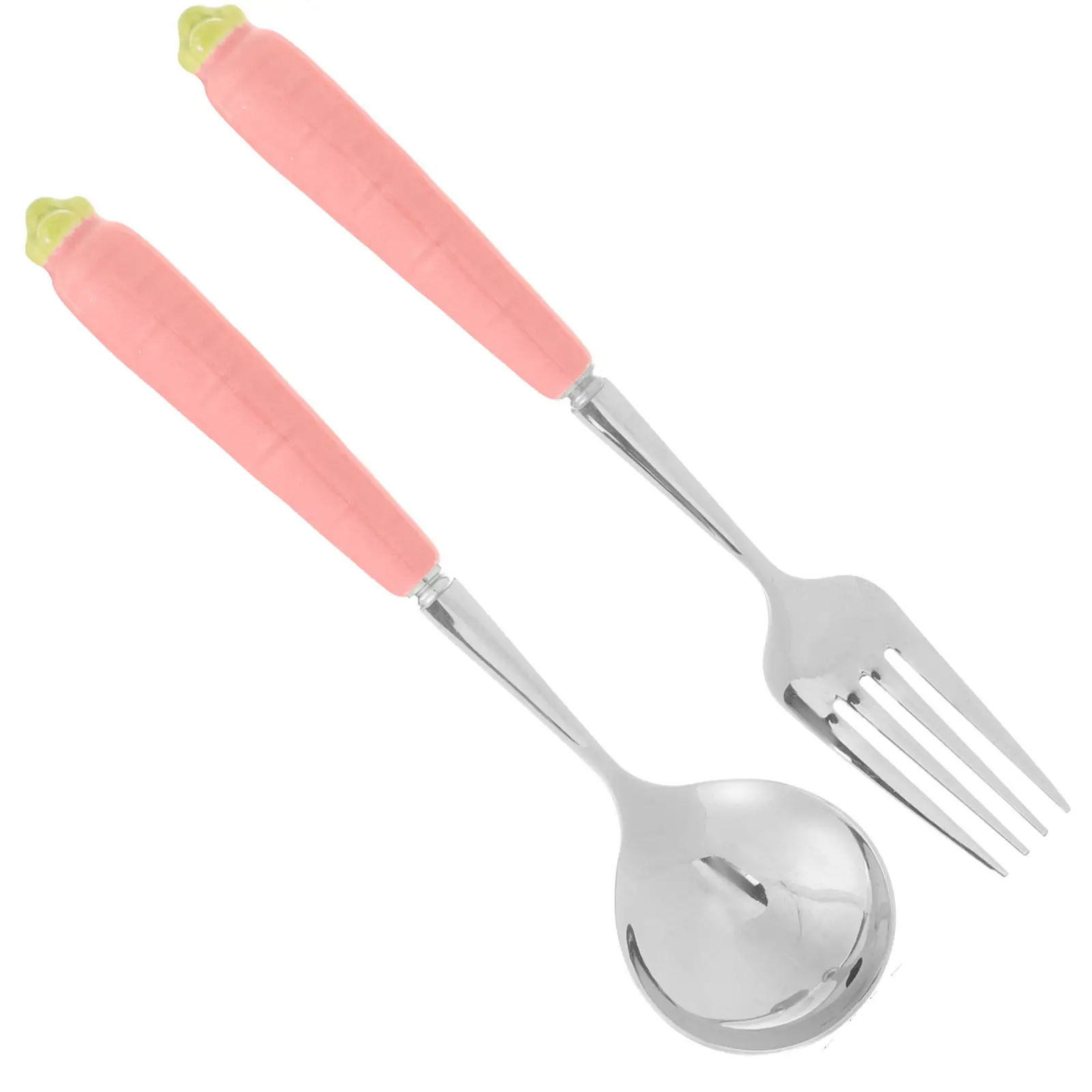 

2Pcs Easter Cartoon Carrot Spoon Fork Set Children's Flatware Kids Tableware Soup Rice Dessert Eating Utensils