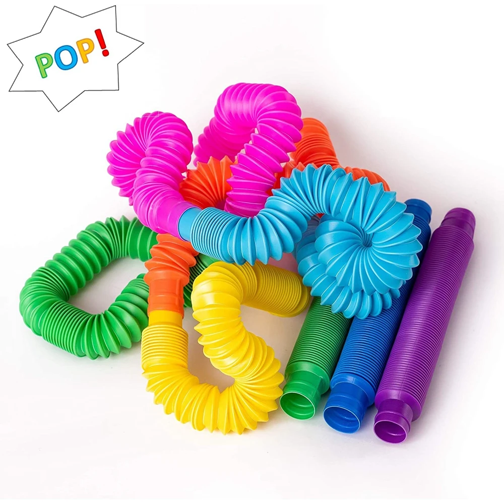 8PCS Pop Tubes Sensory Toys Stress Relief for Kids Top ADHD Autism Fidget Toddler Travel Toy Gifts Idea Unique Boys Girls