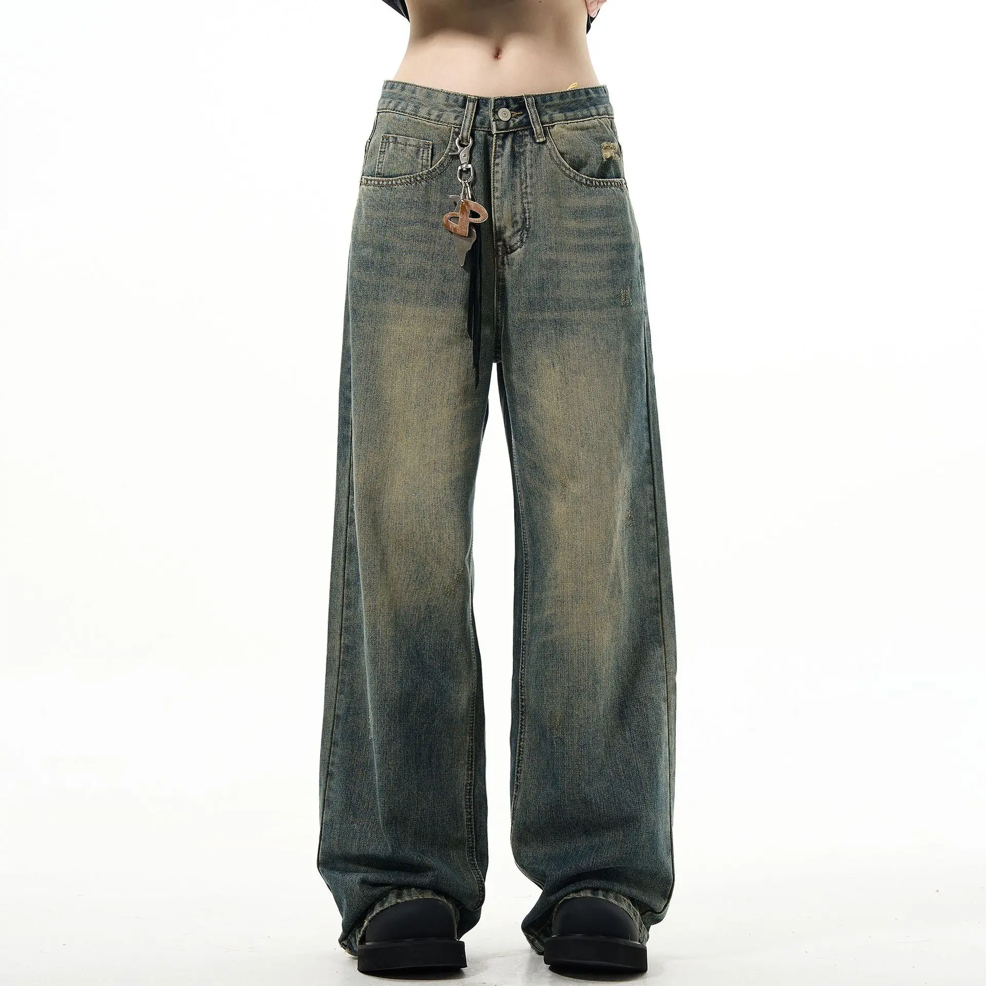 2025, amerikanische Sommer-High-End-Mode, lässig, gerade, weites Bein, Jeans für Herren, Retro, vielseitig, lockere Hosen