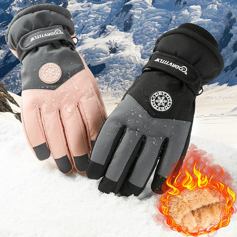 Guanti da sci da snowboard unisex invernali Guanti da neve caldi in pile da ciclismo per moto impermeabili touchscreen antiscivolo in pelle PU