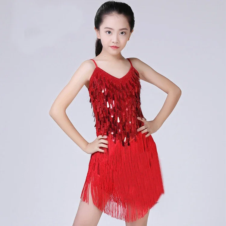Children Latin Dance Dress Cha Cha Competition Latin Dress For Girls Sequins Dancing Costumes Kid Performance Outfits
