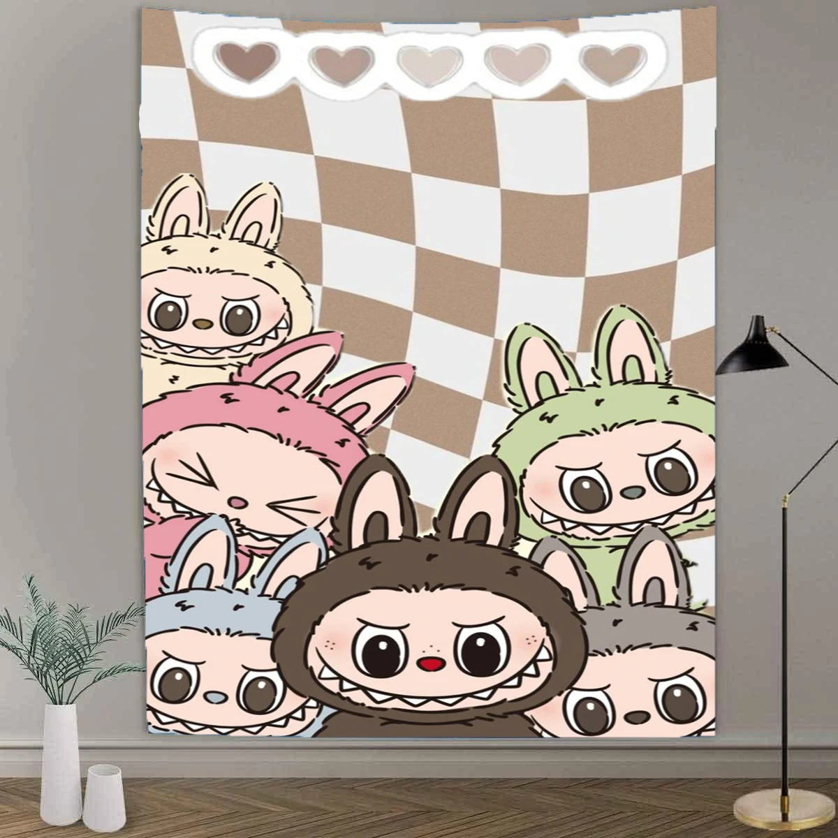 

Cartoon Labobu Anime Card Love Tapestry Wall Hanging Hippie Polyester Tapestry Bohemian Style Tapestry Room Decoration