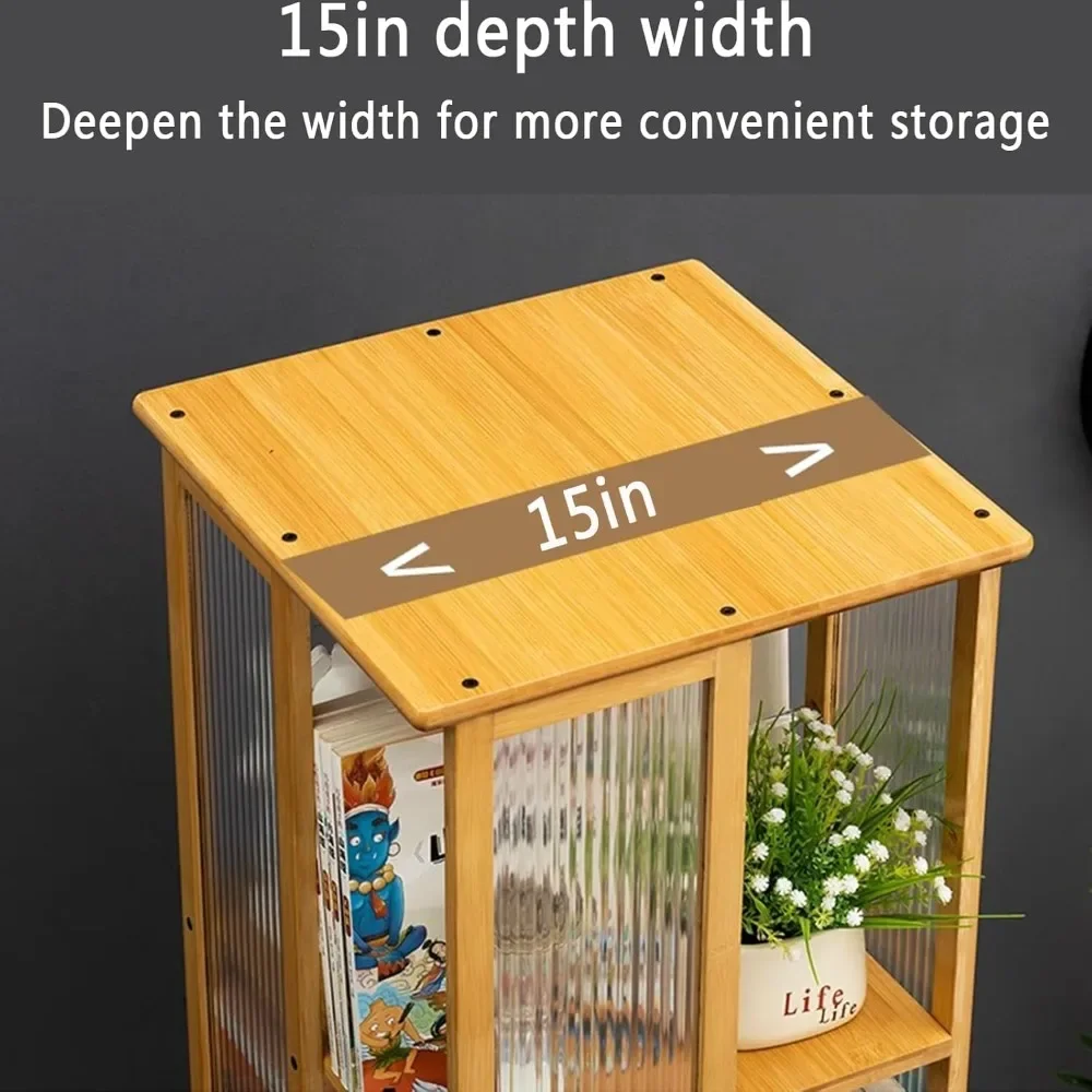 XMSJ Display Case, Storage Cabinet with 6 Layers of Storage Shelves, Display Case with Acrylic Cabinet Door, Bamboo Bookcase