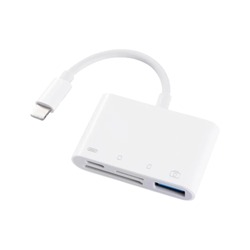 4-in-1 USB OTG-kaartlezer compatibel met SD/TF-kaart Camera Geheugenexpander voor iPhone Snel opladen IOS-poort