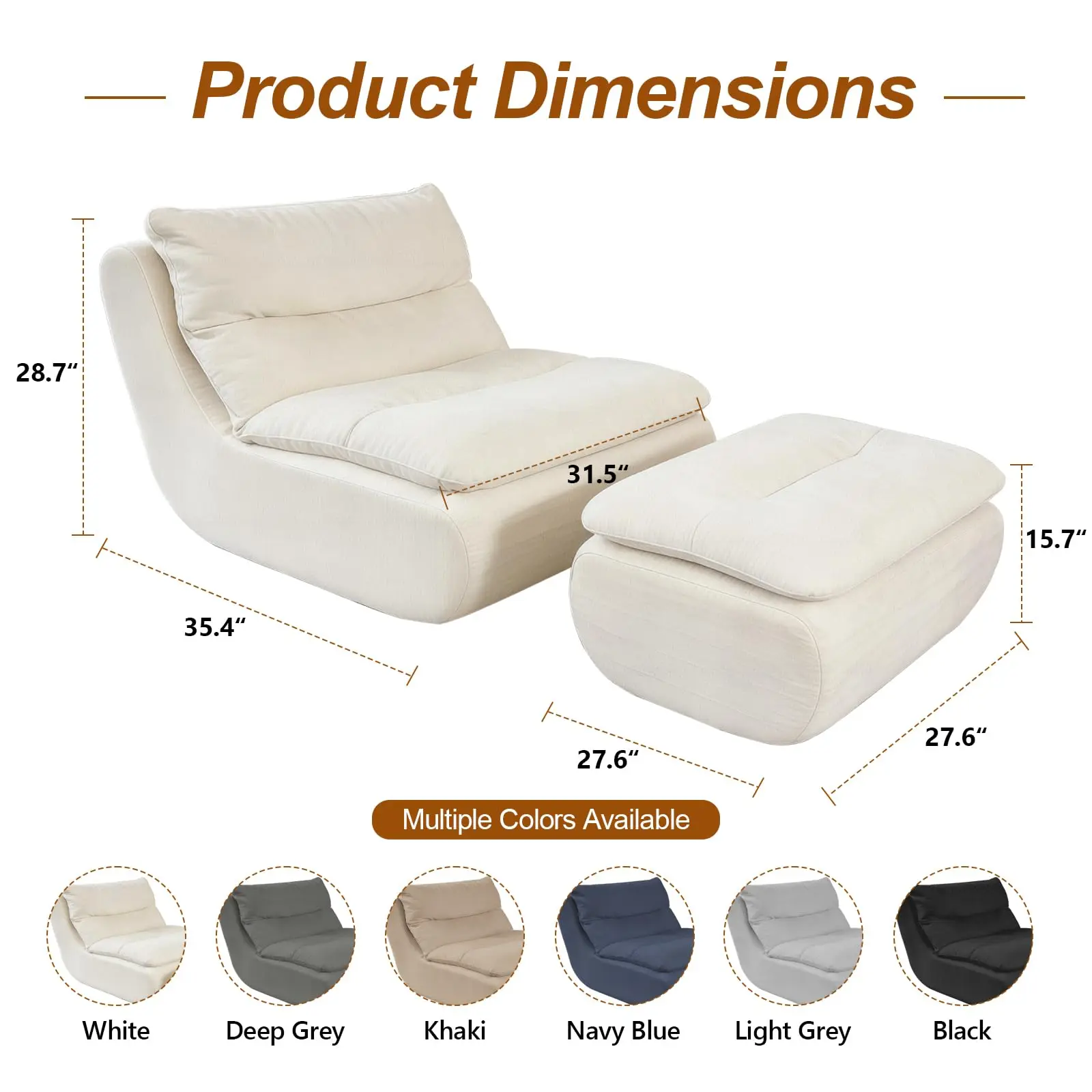 2 in 1 Bean Bag Chair with Ottoman, Comfy Lounge Chair for Adults, Beige