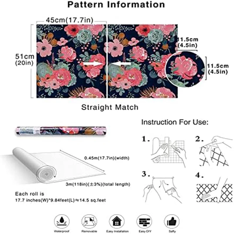Thickened floral wallpaper furniture bedroom living room wall renovation and renovation waterproof vinyl self-adhesive paper