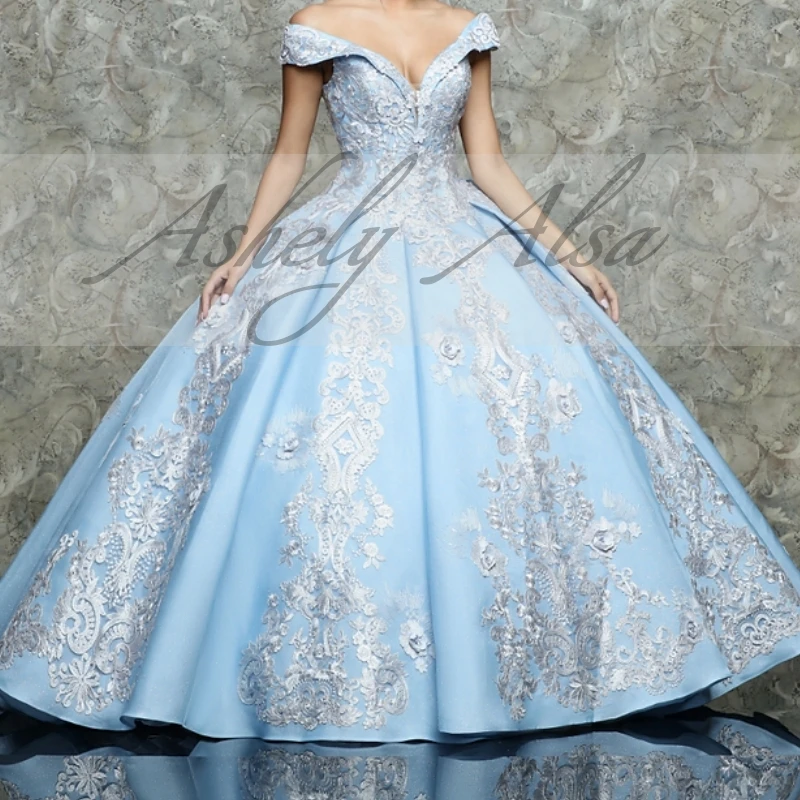 AQ225 Customized Mexican Women Prom Birthday Party Dress Off Shoulder Lace Up Ball Gown Vestido De xv Anos Sweet 15 Quinceanera