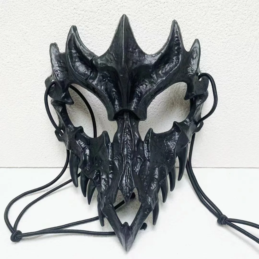 Japanese Mythical Half Face Mask Black Halloween Cosplay Yaksha Tengu Werewolf Nue Performance Party​​