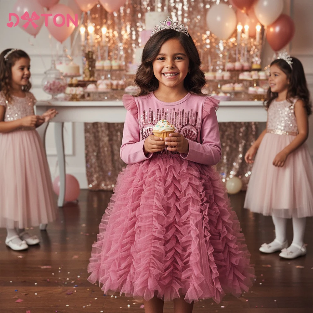 DXTON Sequined Princess Girls Tutu Dresses Irregular Mesh Luxury Children Dress Wedding Birthday Party Elegant New Kids Costumes