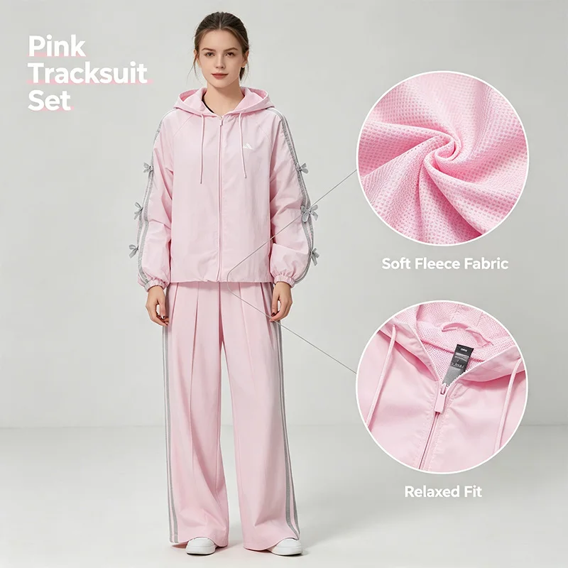 Adidas  Pink Tracksuit Women's Sportswear Running Fitness Training Trendy Fashion Woven Hooded Jacket Kr7603