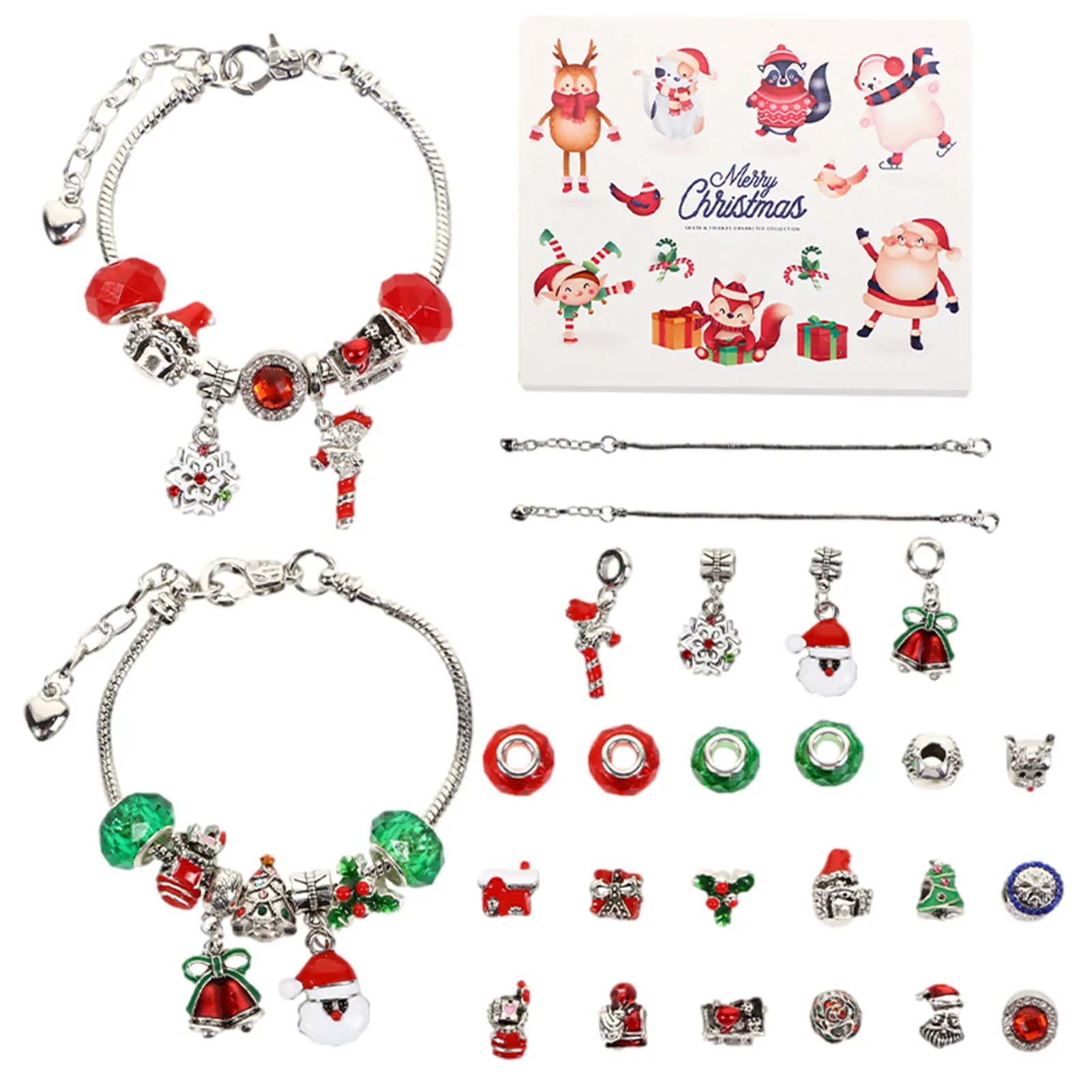 Christmas Advent Calendar Navidad Decor 24 Days Countdown Calendar Christmas Themed DIY Jewelry Charm Bracelet Making Kit Gift