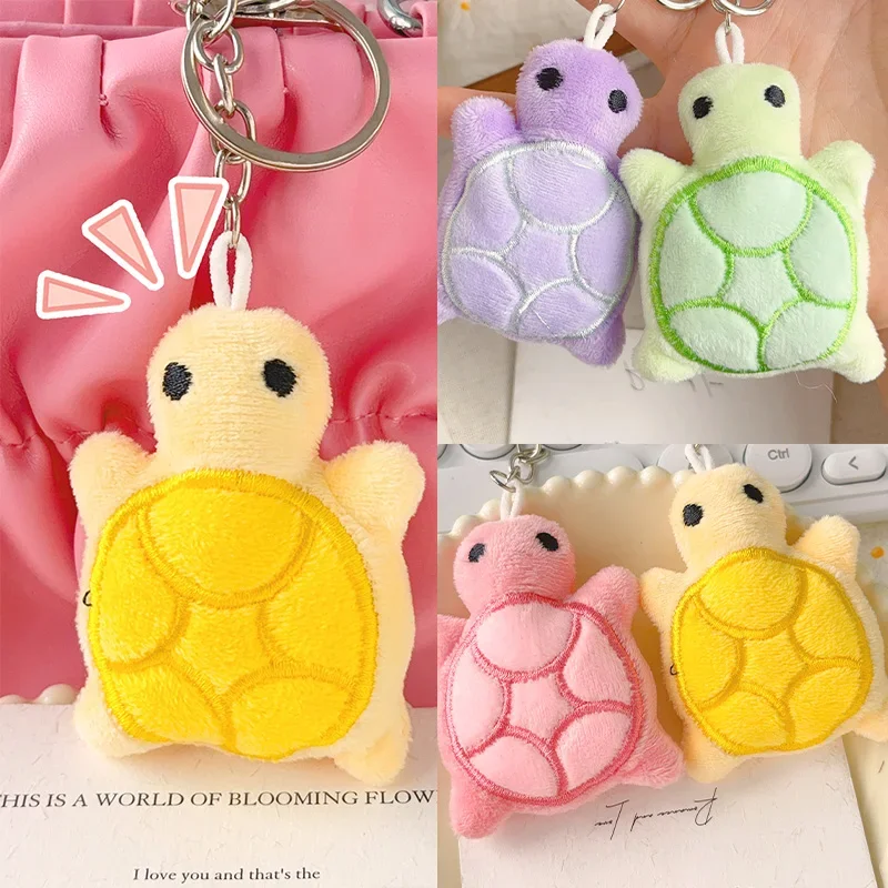 2pcs Cute Turtle Plush Keychain Cartoon Tortoise Chains Soft Stuffed Animal Doll Keyring Backpack Pendant Bag Charm Lovely Gifts