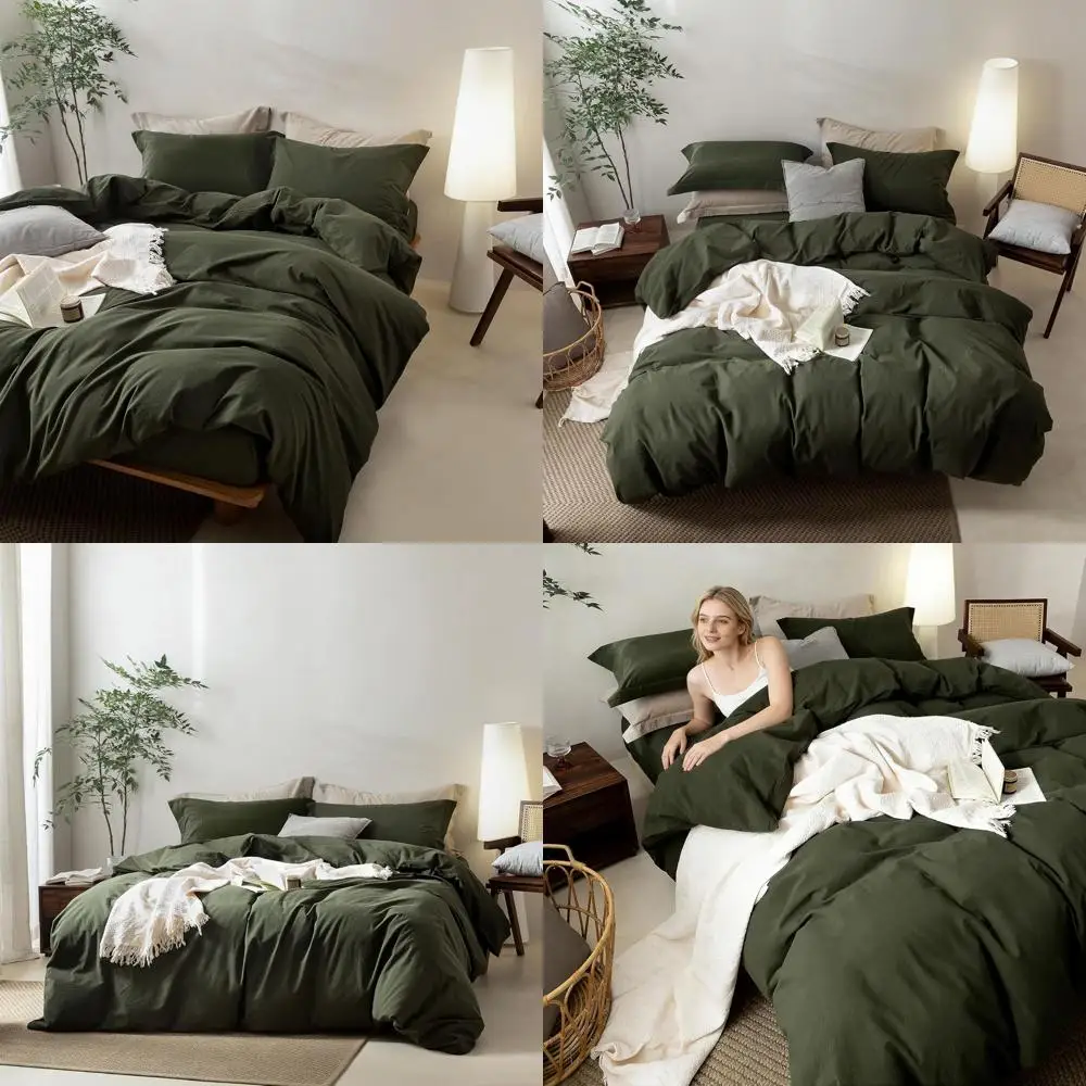 

Комплект пододеяльников Olive Green Linen-Feel Queen — 90x90, 100% хлопок, перкаль, с 2 наволочками, сертифицирован Oeko-Tex