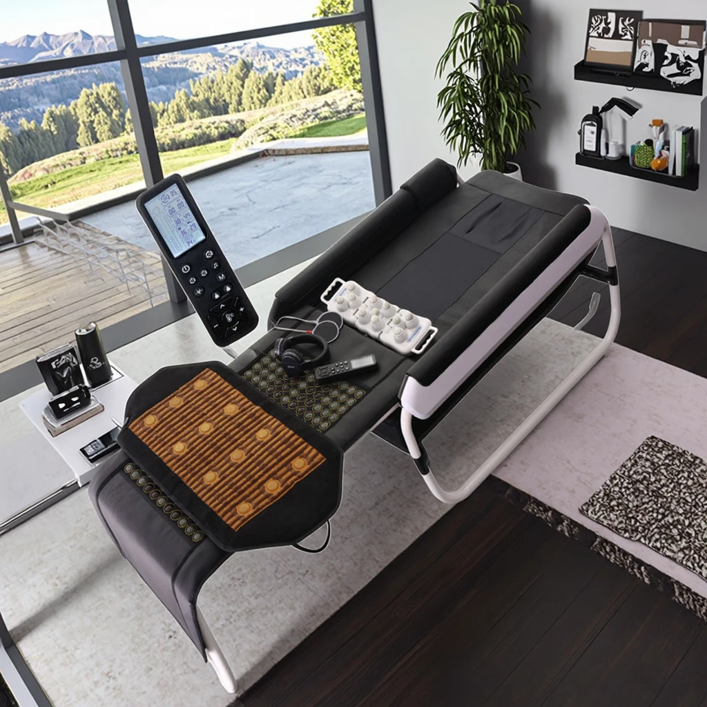 V3/V4/V6 Lumbar Traction Heating Therapy Stretcher Synthetic Leather Chiropractic Jade Thermal Infrared Massage Bed