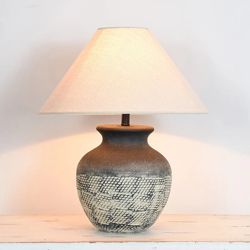 

Wabi-sabi style clay pot table lamp model room hotel homestay designer Japanese bedroom bedside new Chinese ornament