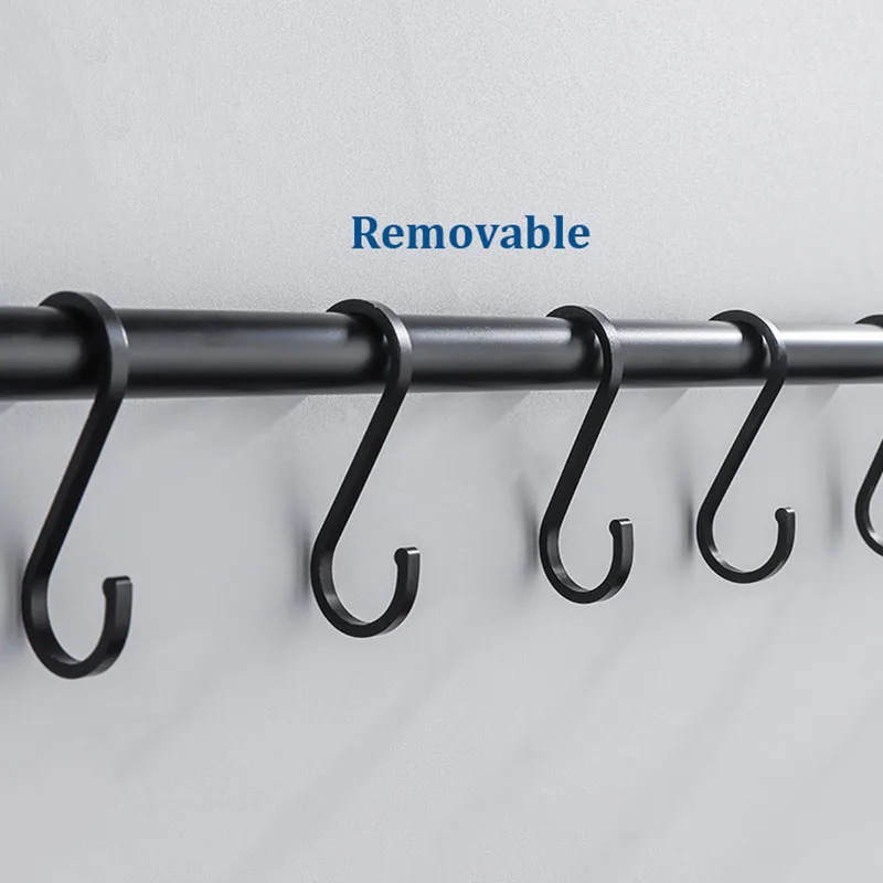 Storage Shelf Hanging Hooks Multifunction Hanger Kitchen Rail Rack with Removable Hooks Wall Mounted Storage Hooks