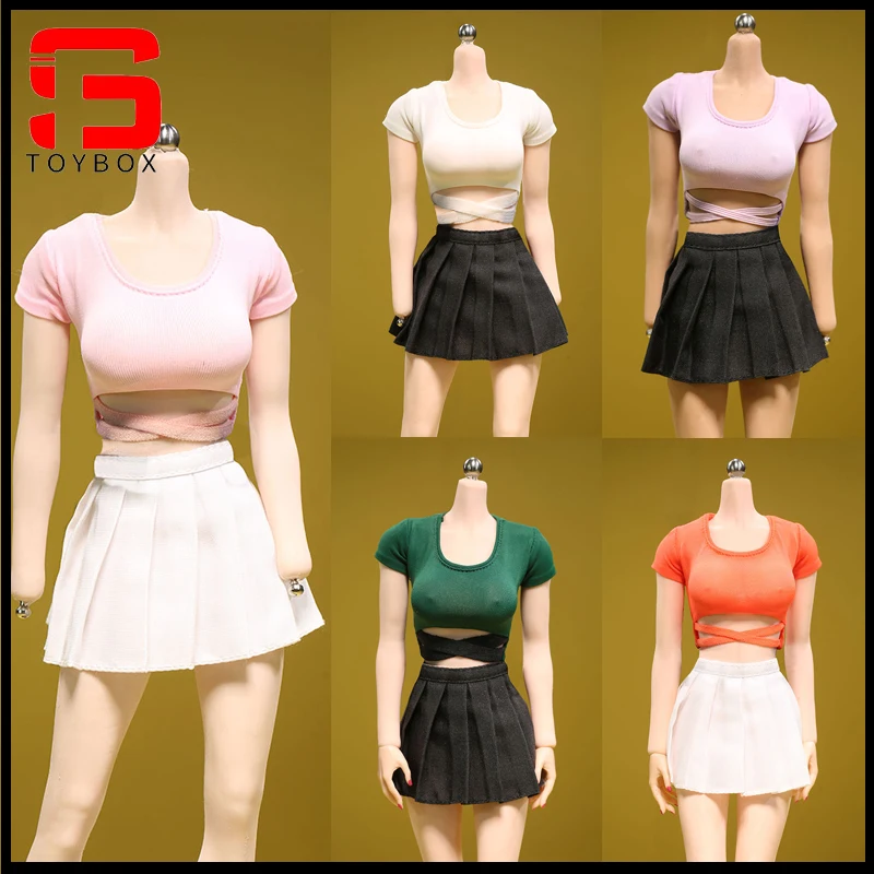 JO24X-05 1/6 wiązanie w talii z krótkim rękawem Top plisowana spódnica ubrania Model Fit 12 ''JIAOU lalka kobieta żołnierz figurka ciało