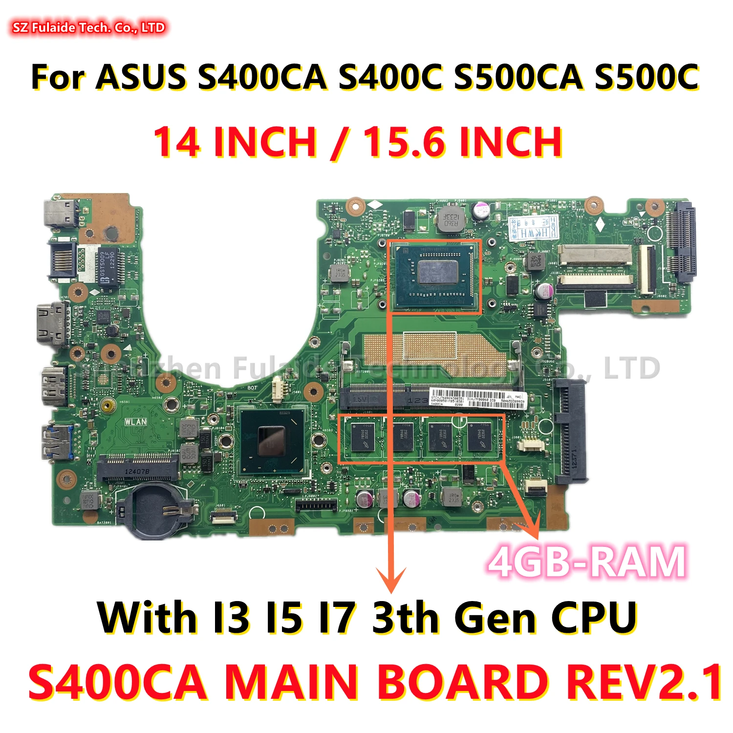 เมนบอร์ด S400CA REV2.1สำหรับ S400CA ASUS S400C มาเธอร์บอร์ด S500C แล็ปท็อป i3-3217U i5-3317U ซีพียู i7-3517U 4GB-RAM HM76 SLJ8E