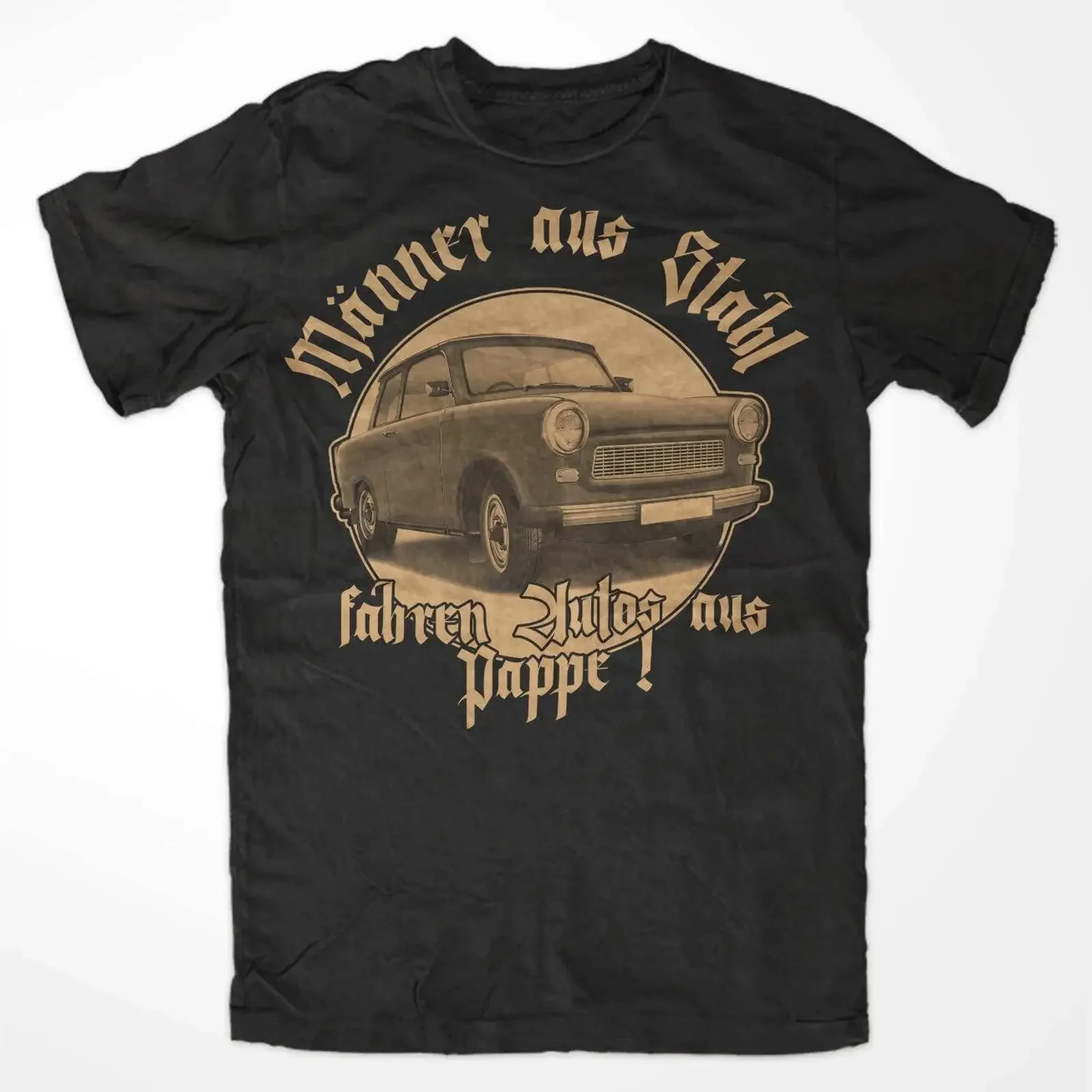 Men of steel drive cardboard T shirts black Trabant GDR Simson AWO IFA vintage Washed fashion Comfortable Top For Everyday Wear