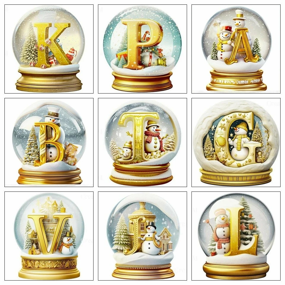 AZQSD Diamond Painting Christmas Snow Cross Stitch Needlework Full Drill 30x30cm Crystal Ball Embroidery Alphabet Letter