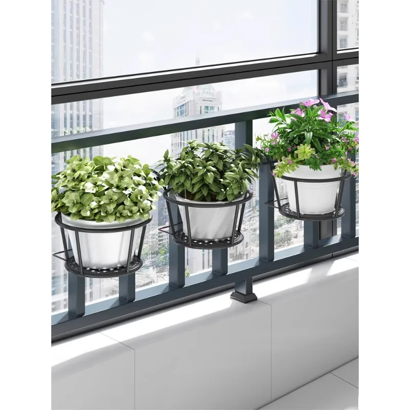 Flower rack, storage rack, balcony railing, hanging type green Luo flower pot bracket, outdoor railing, iron hanging basket