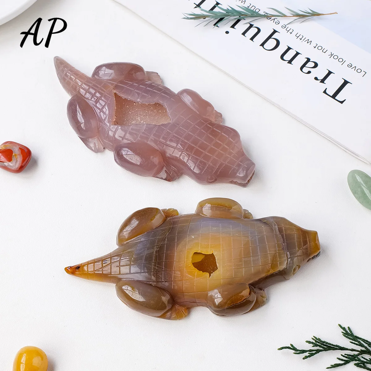 

1PC Naturally Crystal Agate Geode Handmade Carved Crocodile Shape Animal Statue Garden Aquarium Decor Mineral Specimen Gifts