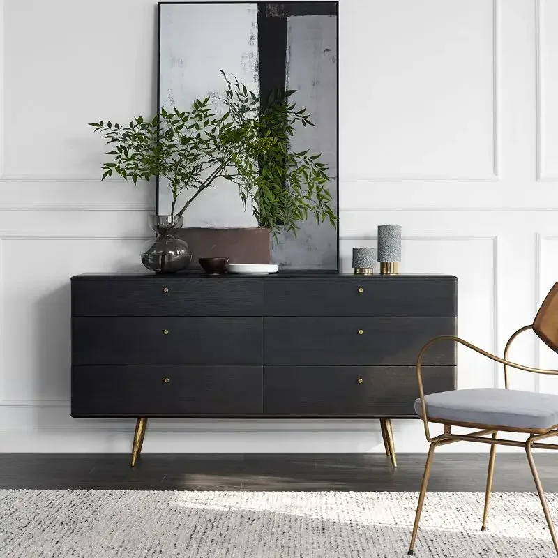 

57 Nordic storage, retro solid wood black chest, light luxury bedroom simple kitchen storage, dining side cabinet
