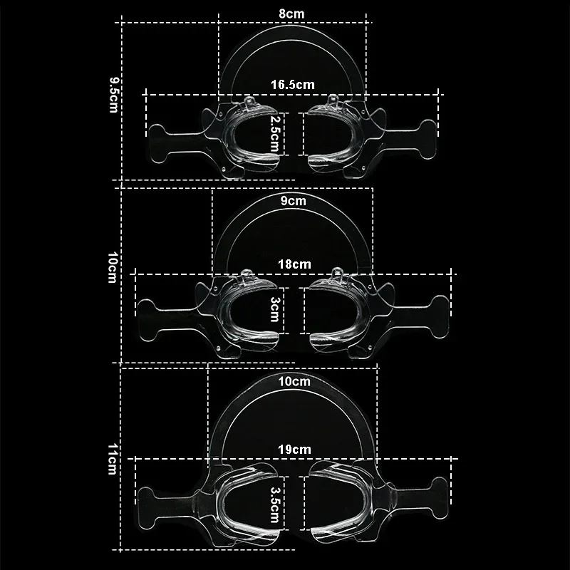 Retratores labiais dentais descartáveis, abridores bucais transparentes com alça para cirurgia oral e conjunto de exames dentários