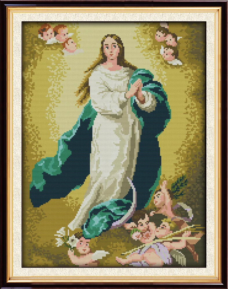 Joy Sunday News Printed Cross Stitch Kit ,  Easy Sewing Pattern for Beginner  Stamped Fabric Embroidery Set-Virgin Mary (3)