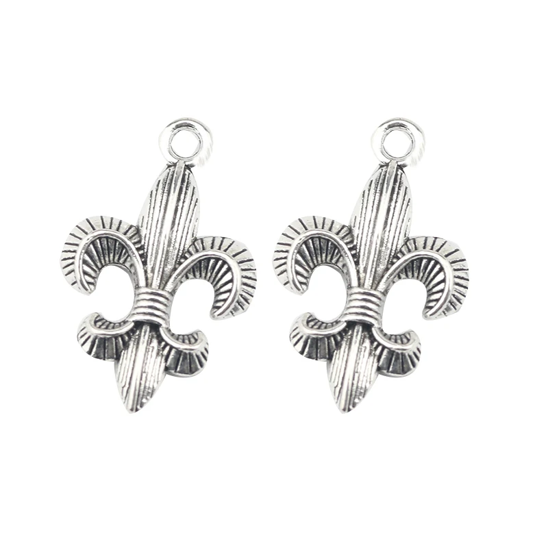 15Piece 14*23mm Antique Silver Plated Fleur De Lis Charm DIY Lis Lily Flower Pendant for Handmade Making Vintage Jewelry