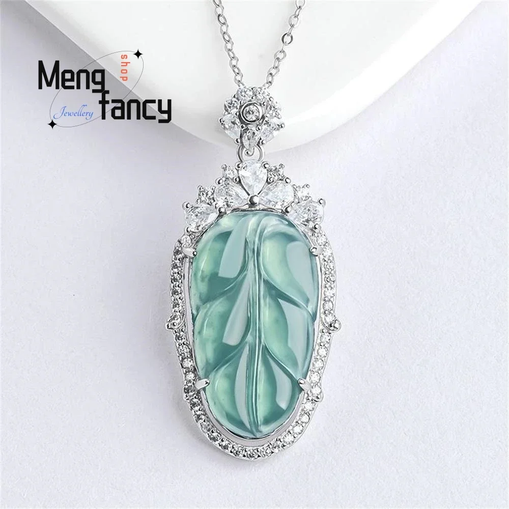 

Natural A-goods Jadeite Blue Water Leaves S925 Silver With Ice Jade Pendant Charms Elegant Exquisite Luxury Fashion Fine Jewelry